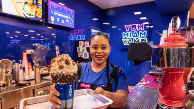 The in-house restaurant Yamu, which means "yummy" in Japanese, is inspired by gaming and serves up quirky, delicious foods. Try burgers on buns baked at a Japanese bakery and coloured with natural colourings like beetroot and matcha, as well as freak shakes like Lotus Life, Cookie Monster and Pistachio Rose. Antonie Robertson / The National