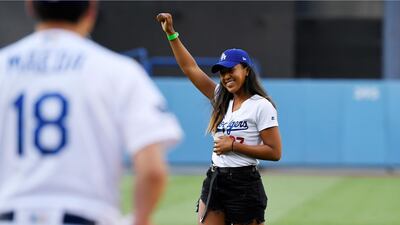 Osaka celebrates her pitch. AP Photo