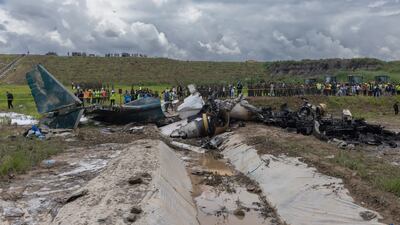 A Saurya Airlines Bombardier CRJ-200 carrying 19 people crashed during take-off at the airport. EPA