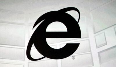 The Microsoft Internet Explorer logo is projected on a screen in Los Angeles. AP Photo