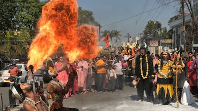 Dancers breathe fire during a Hindu religious procession in Amritsar, India. AFP