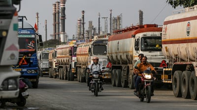 Storage tanks at a Bharat Petroleum oil refinery in Mumbai. India's state-owned oil refiners are pulling back from purchases of Russian crude for now. Bloomberg