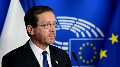 President of the State of Israel Isaac Herzog addresses the European Parliament on Thursday. AFP
