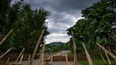 Fortifications at a checkpoint at a de facto front line dissecting the area into two ethnic zones in Churachandpur, Manipur. AP