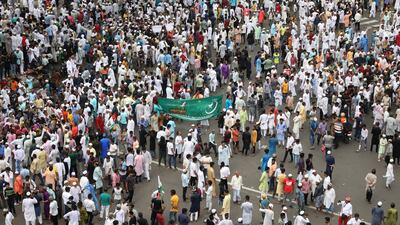 Muslims in Kolkata participate in a protest demanding the arrest of Ms Sharma. Reuters