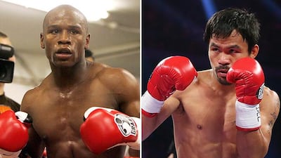 Floyd Mayweather, left, and Manny Pacquiao, right, have never fought before. (Photos: Alastair Grant and Rick Bowmer / AP; and Chris Hyde / Getty Images)