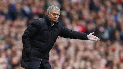 Chelsea manager Jose Mourinho gestures during his side's Premier League draw with Arsenal on Sunday. Eddie Keogh / Reuters / April 26, 2015