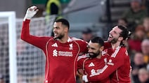 Mohamed Salah, centre, celebrates scoring during Liverpool's FA Cup win over Wolves last weekend. PA