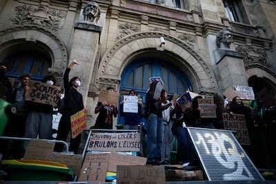 French pupils gather outside the Lycee Voltaire high school in Paris as part of nationwide protests to demand the hiring of substitute teachers, increased resources and better learning conditions. Reuters