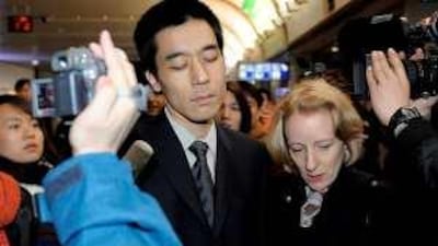 The US missionary, Robert Park, arrives in Beijing after illegally entering North Korea to draw attention to rights abuses there.