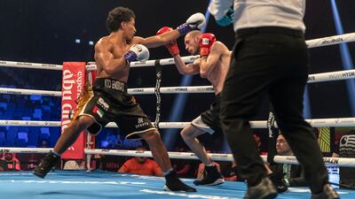Fahad Al Bloushi (left) on his way to victory against Irakli Shariashvili in the Champion Series at Etihad Arena in Abu Dhabi on November 5. All pictures: Antonie Robertson / The National