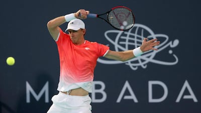 Kevin Anderson returns a ball to Rafael Nadal during their Mubadala World Tennis Championship semi-final in Abu Dhabi. Reuters