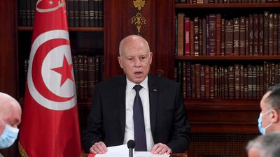 Tunisia's President Kais Saied has not said when he will relinquish emergency powers. AP