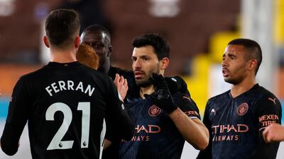 Sergio Aguero, centre, is expected to leave Manchester City this summer. Could that free up space (and money) for City to make a move for Kane as their new No 9? EPA