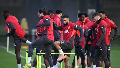 Liverpool's Egyptian striker Mohamed Salah during training on the eve of their Uefa Champions League match against Inter Milan. AFP