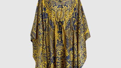 Print revolution: printed cotton-blend kaftan gown by Mary Katrantzou; Dh4,425. Courtesy The Modist