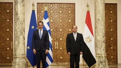 Egyptian President Abdel Fattah El Sisi and the Prime Minister of Greece Kyriakos Mitsotakis met at Al Ittihadiya Presidential Palace in Cairo. EPA