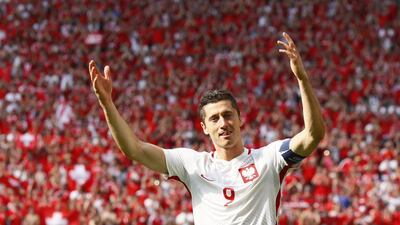 Poland's Robert Lewandowski celebrates after the penalty shootout victory over Switzerland in Euro 2016 last 16 play on Saturday. Jason Cairnduff / Reuters / June 25, 2016