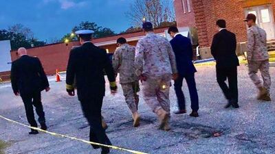 Saudi Arabia Defense Attache Major General Fawaz Al Fawaz and his Embassy staff and other officials arrive to meet with the Saudi students who remain restricted to the Naval Air Station (NAS) Pensacola base by their Saudi commanding officer, in Pensacola, Florida. REUTERS