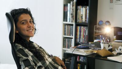 Farah Chamma at her home in Sharjah. The Dubai-born poet has team up with a two-piece band to perform an improvised collaboration. Satish Kumar for The National