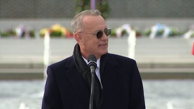 US actor Tom Hanks spoke at the memorial to honour Bob Dole. Photo: Screengrab from MSNBC coverage