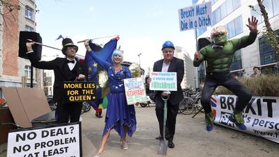 Demonstrators pose during a "Stop Brexit" protest. Reuters
