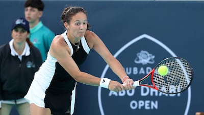 Daria Kasatkina playing against Elena Rybakina in the women’s final of Mubadala Abu Dhabi open held at Zayed Sports City in Abu Dhabi. Pawan Singh / The National