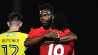Daniel Sturridge of Liverpool celebrates scoring his team’s fifth goal. Gareth Copley / Getty Images