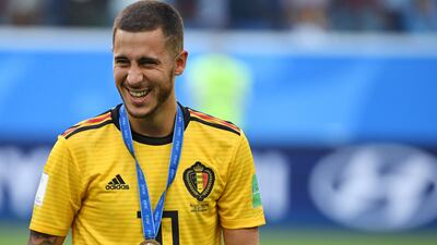 Eden Hazard celebrating at the end of the Russia 2018 World Cup play-off for third place between Belgium and England. AFP