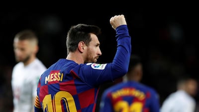 Barcelona's Lionel Messi celebrates scoring the only goal in a 1-0 win over Granada. Reuters