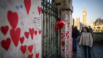 A Covid-19 memorial wall in London. Getty