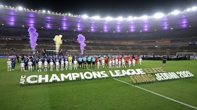 The teams line-up before the game. Getty Images