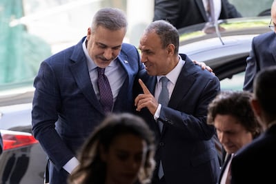 Foreign ministers Hakan Fidan of Turkey, left, and Badr Abdelatty of Egypt at a meeting in Cairo in June. EPA