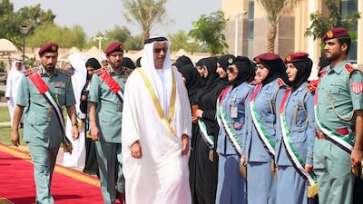 Sheikh Saif bin Zayed, Deputy Prime Minister and Minister of Interior, inspects a guard of honour during the Flag Day celebrations in Abu Dhabi. Wam