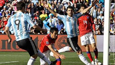 Argentina's Gonzalo Higuain, left, scored a hat-trick in the South Americans' resounding victory.