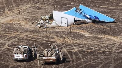 File photo showing the wreckage of a Russian passenger jet bound for St Petersburg which crashed in Hassana, Egypt killing all 224 passengers onboard on October 31, 2015. Moscow suspended air links to Egypt after the crash which was claimed by Islamic militants. Maxim Grigoriev/Russian Ministry for Emergency Situations via AP