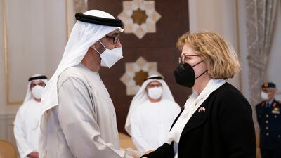 Barbara Leaf has been confirmed as the head of the US State Department’s Middle East bureau. Here, she offers condolences to the President, Sheikh Mohamed, on the death of Sheikh Khalifa. MOPA