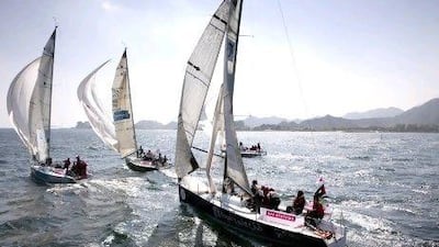 Sailing Arabia - The Tour. Zighy Bay, .Team Ras Al Khaimah skippered by Mark Feilberg