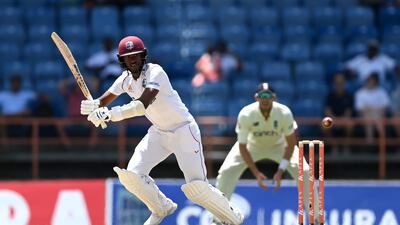 West Indies captain Kraigg Brathwaite batting on Day 4. Getty