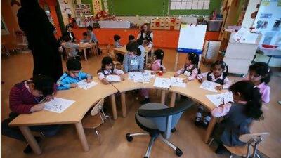 Students at Rawdat Al Mushrif, an Abu Dhabi government school which teaches English, Arabic and Chinese.