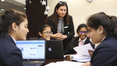 Staff and students at Gems Modern Academy, one of Dubai's better performing schools. (Sarah Dea / The National)