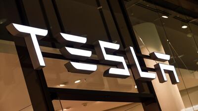 A Tesla logo outside a showroom in Berlin. The Model S Plaid was Tesla's fastest production car. EPA