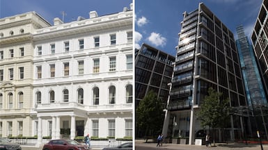 Americans have shown more interest in period properties (Left: A second-floor flat in this Lancaster Gate building sold for £4.6 million) compared with new build apartments like the One Hyde Park development in Knightsbridge. Photo: Black Brick / Getty Images