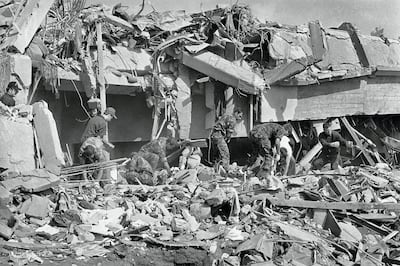 A photo taken after the bombing of the US marine barracks in Beirut in 1983. AP