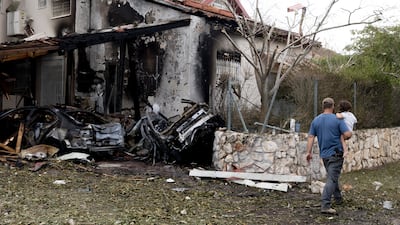 A home was damaged by Hezbollah rocket fire in the Kiryat Bialik area of Haifa in northern Israel on Sunday. Getty Images