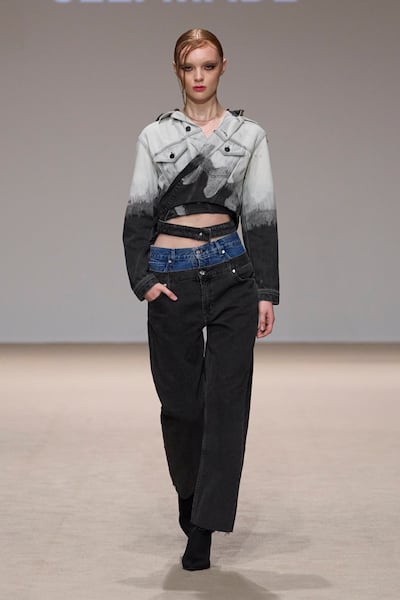 Reworked denim at Selfmade for autumn/winter 2024. Photo: Dubai Fashion Week