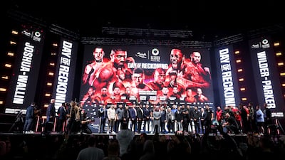 A general view as athletes pose for a photo during the 'Day Of Reckoning' press conference. Getty Images