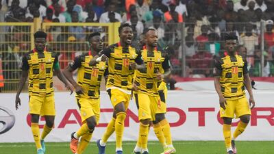 Ghana players celebrate after Thomas Partey's goal. AP