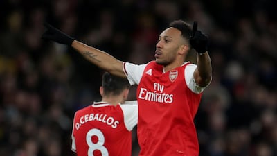 Pierre-Emerick Aubameyang celebrates after opening the scoring. Reuters