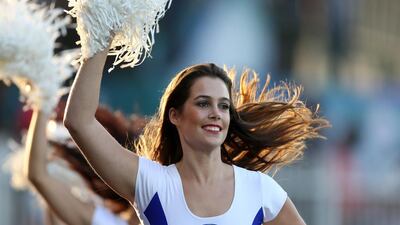 Cheerleaders during the IPL match between Rajasthan Royals and Kings XI Punjab on Sunday. Pawan Singh / The National / April 20, 2014